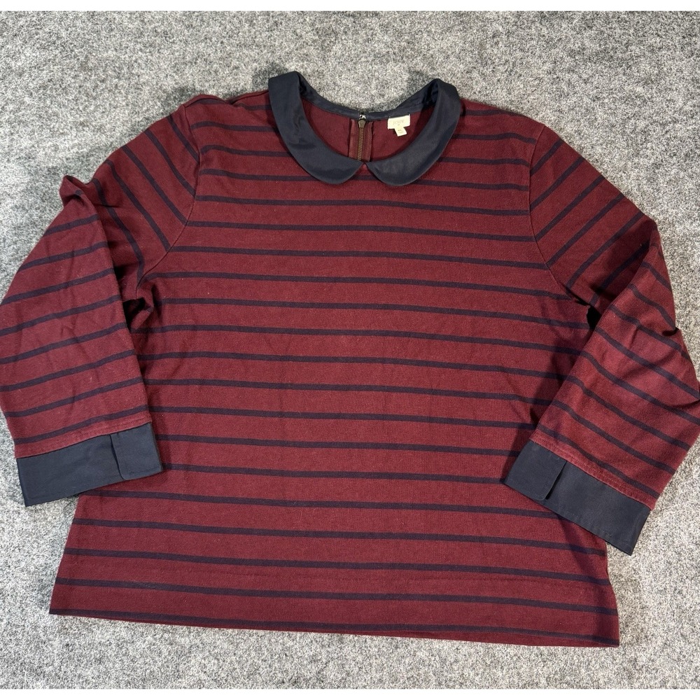 J.Crew Women's XL Burgundy Navy Stripe Peter Pan Collar Back Zip Top